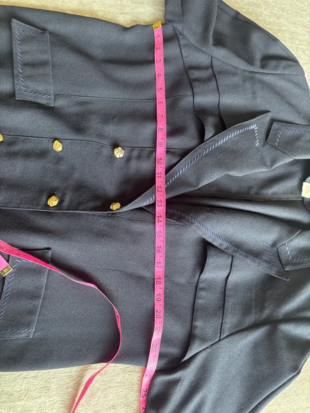 Lucien Daunois Black Double-Breasted Wool Blazer Dress Gold Button Longline XL - Picture 6 of 8